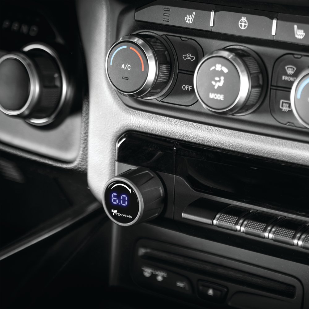 Tekonsha Prodigy iD brake controller - front view showing LED display and control knob